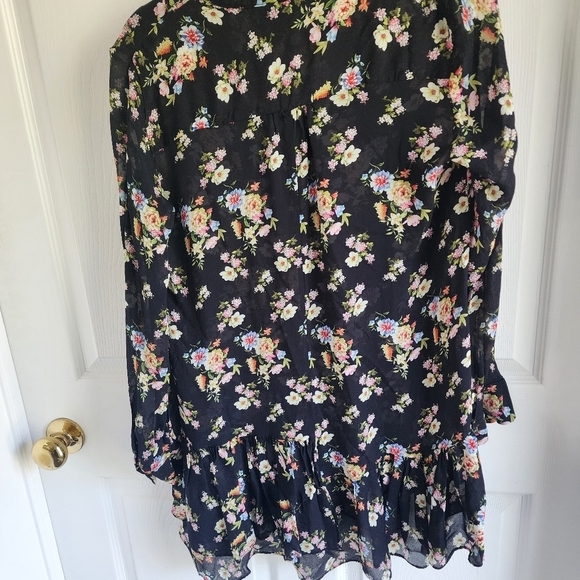Zara Woman Tunic/Mini Dress with Neck Tie Floral and Hem Ruffle Print Size Med - Picture 2 of 9